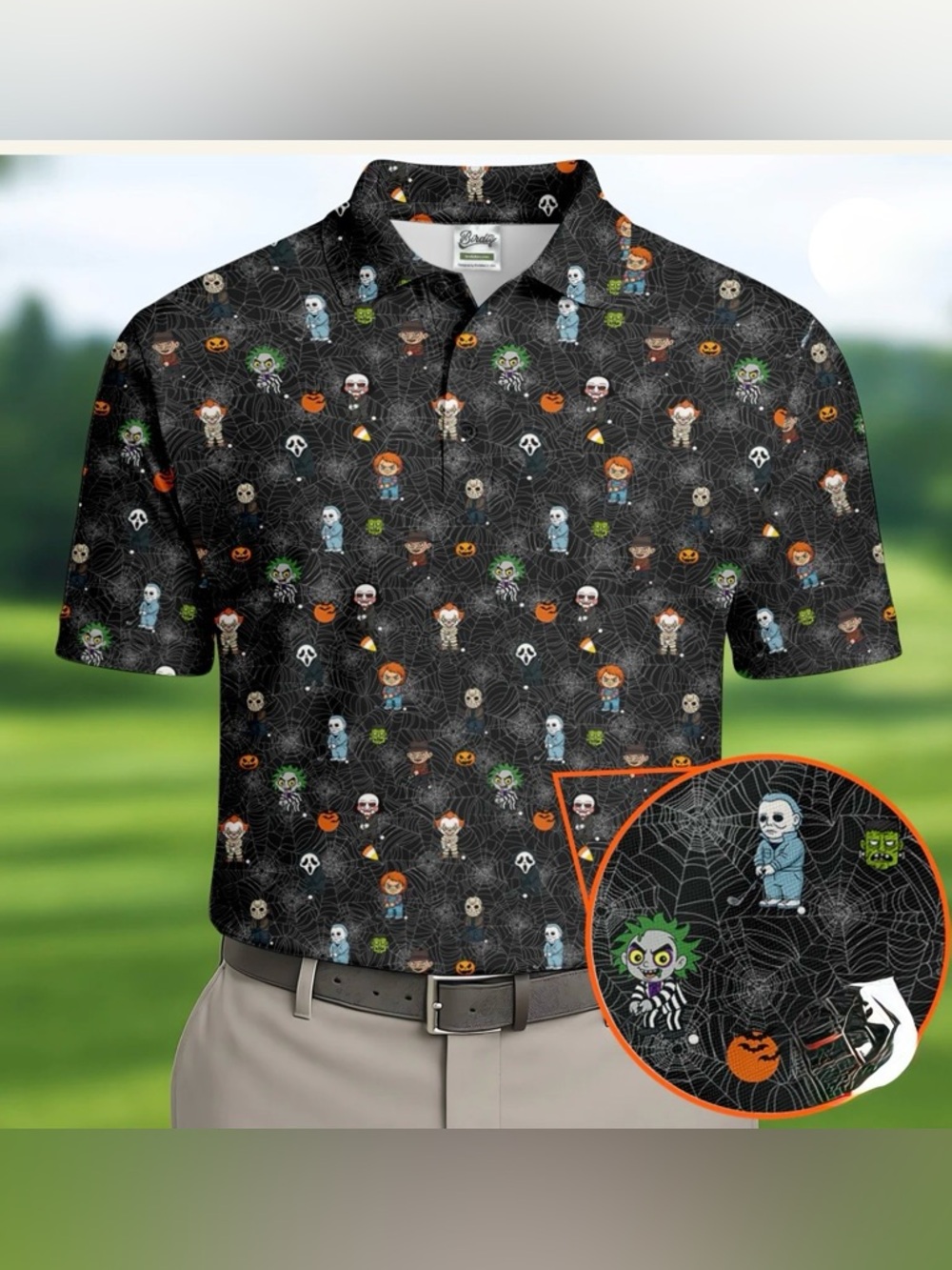 🚫SOLD🚫Birdie Horror Character Golf Polo Shirt Scary Movie Halloween-Size XL